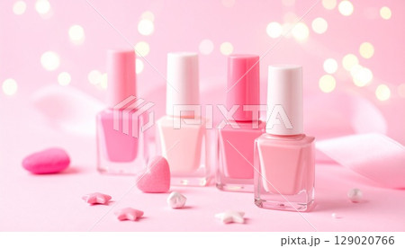 ピンク系のマニキュアとハートの可愛い背景素材 ピンク系のマニキュアとハートの可愛い背景素材 129020766