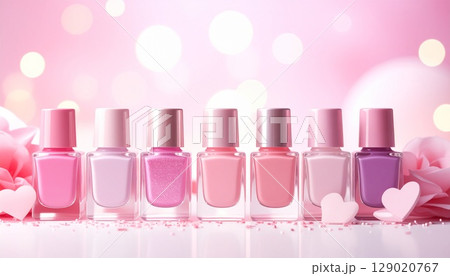 ピンク系のマニキュアとハートの可愛い背景素材 ピンク系のマニキュアとハートの可愛い背景素材 129020767