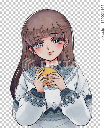 復古女孩微笑著拿著扣環錢包的插圖 129021165