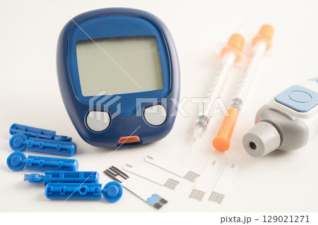 Digital glucometer blood sugar measurement for diabetes. 129021271