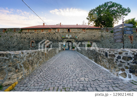 uzhhorod, ukraine - 11 jun, 2017: old castle architecture of europe. uzhhorod stronghold is a popular landmark in transcarpathia, ukraine. urban scenery on summer morning uzhhorod, ukraine - 11 jun, 2017: old castle architecture of europe. uzhhorod stronghold is a popular landmark in transcarpathia, ukraine. urban scenery on summer morning 129021462
