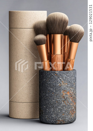 Perfect for beauty influencers. High-quality set of makeup brushes on a white background. 129021531
