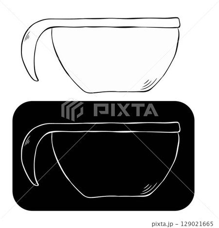 Empty plastic bowl Isolated logo. Vector graphic line ink illustration. background for banners, print for fabric, labels, t-shirt printing. For poster, flyer, banner, invitation 129021665