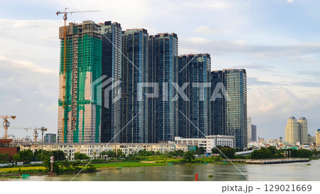 Luxury Residential Apartments Under Construction At Saigon Riverbank. Luxury Residential Apartments Under Construction At Saigon Riverbank. 129021669