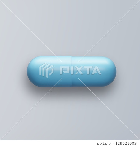 3d pill blue tablet isolated on gray background. Realistic vector medicament illustration 129021685