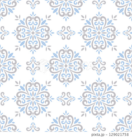 Elegant Gray and Blue Seamless Geometric Pattern with Floral Motif 129021758