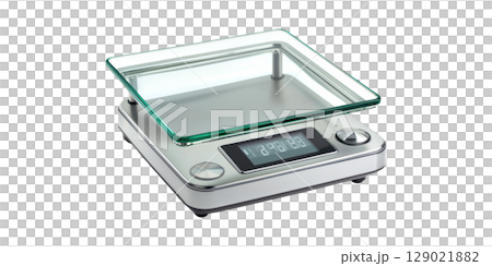 Digital Kitchen Scale With Glass Platform And Lcd Display. Precision Weighing For Cooking And Baking Isolated On Transparent Background 129021882