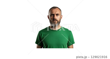 Bearded Man In Green T-Shirt. Casual Fashion And Personal Style Isolated On Transparent Background 129021916