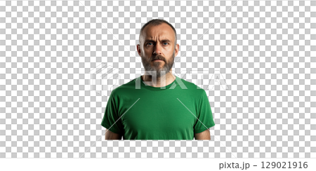 Bearded Man In Green T-Shirt. Casual Fashion And Personal Style Isolated On Transparent Background 129021916