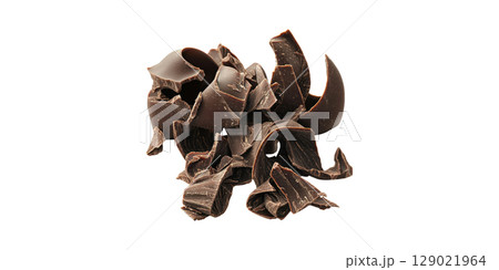Dark Chocolate Curls. Gourmet Dessert Decoration And Culinary Art Isolated On Transparent Background 129021964