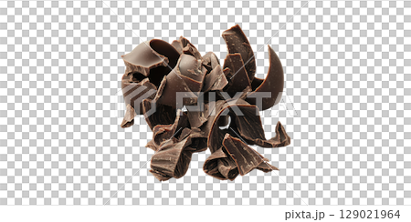 Dark Chocolate Curls. Gourmet Dessert Decoration And Culinary Art Isolated On Transparent Background 129021964
