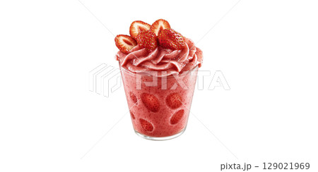 Strawberry Smoothie With Fresh Fruit Garnish. Refreshing And Healthy Beverage Isolated On Transparent Background 129021969