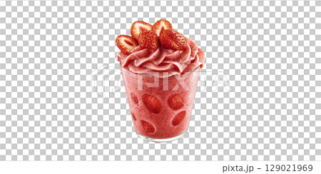 Strawberry Smoothie With Fresh Fruit Garnish. Refreshing And Healthy Beverage Isolated On Transparent Background 129021969