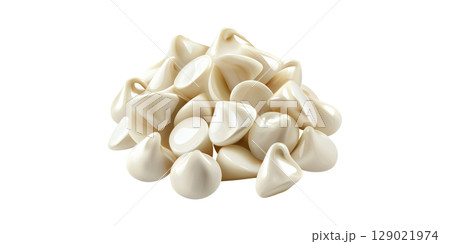 Pile Of Chocolate Chips. Sweet Confectionery For Baking And Desserts Isolated On Transparent Background 129021974