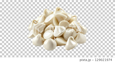 Pile Of Chocolate Chips. Sweet Confectionery For Baking And Desserts Isolated On Transparent Background 129021974