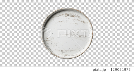 Rustic Ceramic Plate With Distressed Finish. Vintage Tableware For Culinary Presentation Isolated On Transparent Background 129021975