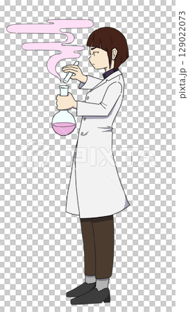 A female researcher in a white coat conducting an experiment using chemicals A female researcher in a white coat conducting an experiment using chemicals 129022073