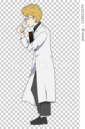 A male researcher looking sideways while holding a book and adjusting his misaligned glasses A male researcher looking sideways while holding a book and adjusting his misaligned glasses 129022074