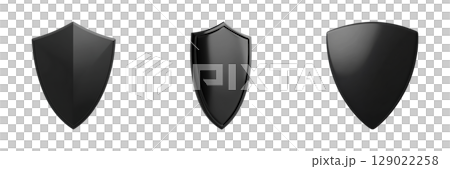 Black Shield Designs Set. Security And Protection Symbol Collection Isolated On Transparent Background 129022258