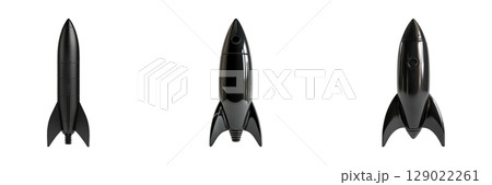 Black Rocket Model Set. Futuristic Spacecraft Design Collection Isolated On Transparent Background Black Rocket Model Set. Futuristic Spacecraft Design Collection Isolated On Transparent Background 129022261