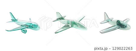 Airplane Models Set. Futuristic Aviation Design Collection Isolated On Transparent Background 129022263