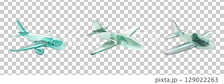 Airplane Models Set. Futuristic Aviation Design Collection Isolated On Transparent Background 129022263