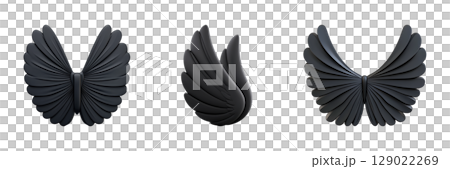 Black Angel Wings Design Set. Symbolic Representation Of Freedom And Spirituality Collection Isolated On Transparent Background 129022269