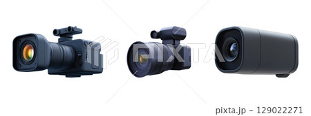 High-Tech Camera Equipment Set. Professional Photography And Videography Tools Collection Isolated On Transparent Background 129022271