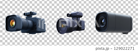 High-Tech Camera Equipment Set. Professional Photography And Videography Tools Collection Isolated On Transparent Background 129022271