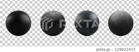 Black Spheres With Varied Textures Set. Abstract Design And Material Study Collection Isolated On Transparent Background Black Spheres With Varied Textures Set. Abstract Design And Material Study Collection Isolated On Transparent Background 129022415