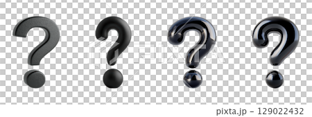 3D Black Question Marks Set. Curiosity And Inquiry Symbols Collection Isolated On Transparent Background 3D Black Question Marks Set. Curiosity And Inquiry Symbols Collection Isolated On Transparent Background 129022432