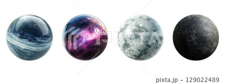 Spherical Celestial Bodies Set. Cosmic And Planetary Exploration Collection Isolated On Transparent Background Spherical Celestial Bodies Set. Cosmic And Planetary Exploration Collection Isolated On Transparent Background 129022489