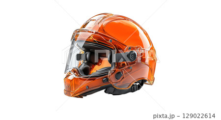 Orange Motorcycle Helmet. Innovative Safety Gear For Riders Isolated On Transparent Background 129022614