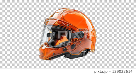 Orange Motorcycle Helmet. Innovative Safety Gear For Riders Isolated On Transparent Background 129022614