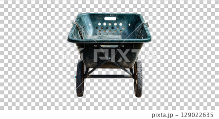 Green Wheelbarrow. Essential Tool For Gardening And Construction Tasks Isolated On Transparent Background 129022635