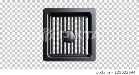 Square Black Kitchen Sink With Grate Design. Modern And Functional Kitchen Fixture Isolated On Transparent Background Square Black Kitchen Sink With Grate Design. Modern And Functional Kitchen Fixture Isolated On Transparent Background 129022644