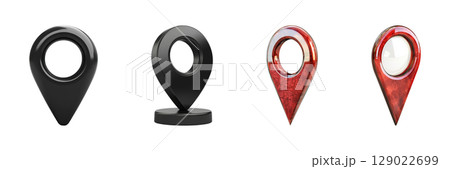 Map Pin Icon Designs Set. Navigation And Location Marker Collection Isolated On Transparent Background 129022699