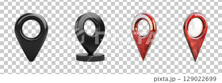 Map Pin Icon Designs Set. Navigation And Location Marker Collection Isolated On Transparent Background 129022699