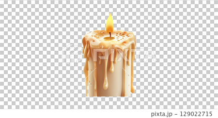 Melting Candle With Dripping Wax And Flame. Symbol Of Relaxation And Ambiance Isolated On Transparent Background 129022715