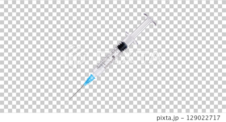 Medical Syringe With Blue Needle. Healthcare And Vaccination Concept Isolated On Transparent Background 129022717