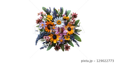 Colorful Floral Bouquet With Diverse Flowers. Vibrant Arrangement For Decoration And Celebration Isolated On Transparent Background Colorful Floral Bouquet With Diverse Flowers. Vibrant Arrangement For Decoration And Celebration Isolated On Transparent Background 129022773