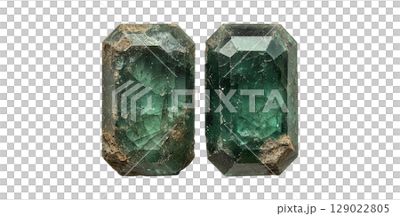 Rough Green Emerald Crystals. Natural Gemstones For Jewelry And Mineral Collection Isolated On Transparent Background Rough Green Emerald Crystals. Natural Gemstones For Jewelry And Mineral Collection Isolated On Transparent Background 129022805
