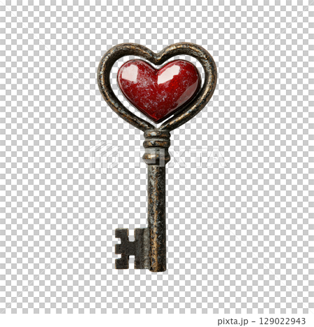 Heart-Shaped Key Symbolizing Love And Romance. Concept Of Unlocking Emotions And Relationships Isolated On Transparent Background 129022943