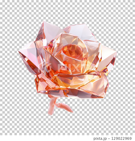 Crystal Rose Sculpture. Symbol Of Elegance And Artistic Craftsmanship Isolated On Transparent Background Crystal Rose Sculpture. Symbol Of Elegance And Artistic Craftsmanship Isolated On Transparent Background 129022969