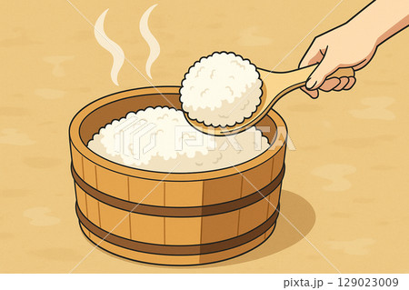湯気立つ新米とおひつ 129023009