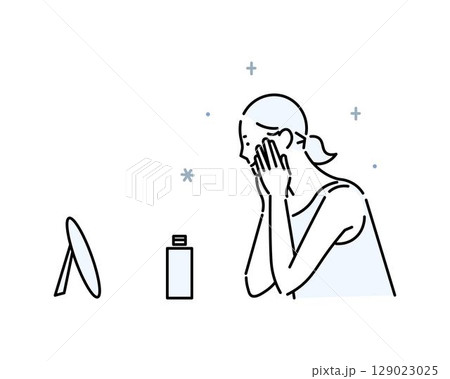 鏡を見る女性ー横向きー綺麗な肌の女性のイラスト素材 129023025