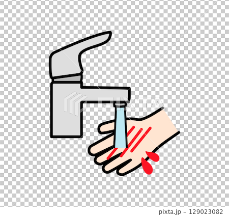 Illustration of washing a hand injury with running water Illustration of washing a hand injury with running water 129023082