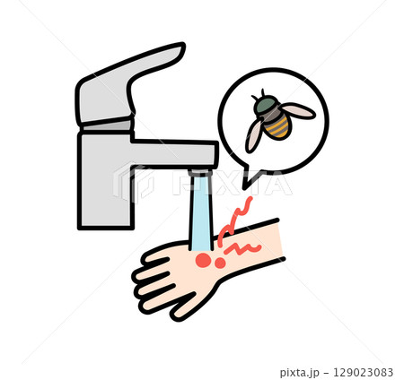 虫に刺された手を流水で洗うイラスト 129023083