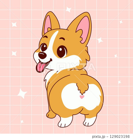 Cute Cartoon Corgi Showing Butt with Heart Mark Cute Cartoon Corgi Showing Butt with Heart Mark 129023198