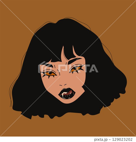 Gothic Female Character with Black Lips and Vampire Teeth 129023202